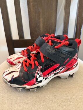 Nike Kids Boys Trout High Top Baseball Cleats Red Black Size 4/4Y